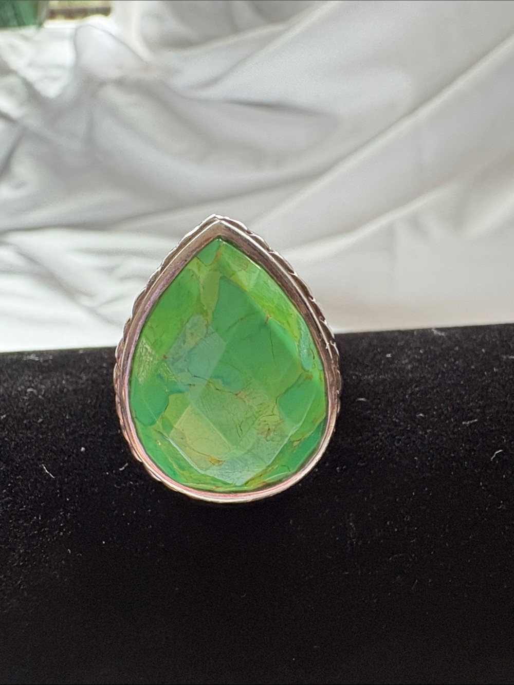 Silver 925 Green Teardrop Stone Ring - Women Jewelry